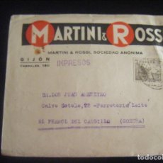 Coleccionismo de vinos y licores: JML BEBIDA SOBRE DE LICOR MARTINI & ROSSI S.A. GIJON SELLO 5 PESERAS 1952 FERROL DEL CAUDILLO CORUÑA. Lote 112235491