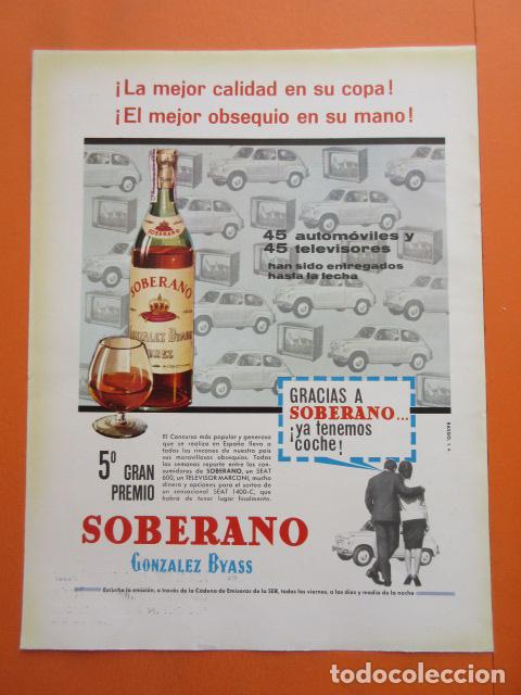 Coleccionismo de vinos y licores: PUBLICIDAD 1962 - colecci&oacute;n BEBIDAS - GONZALEZ BYASS SOBERANO SEAT 600