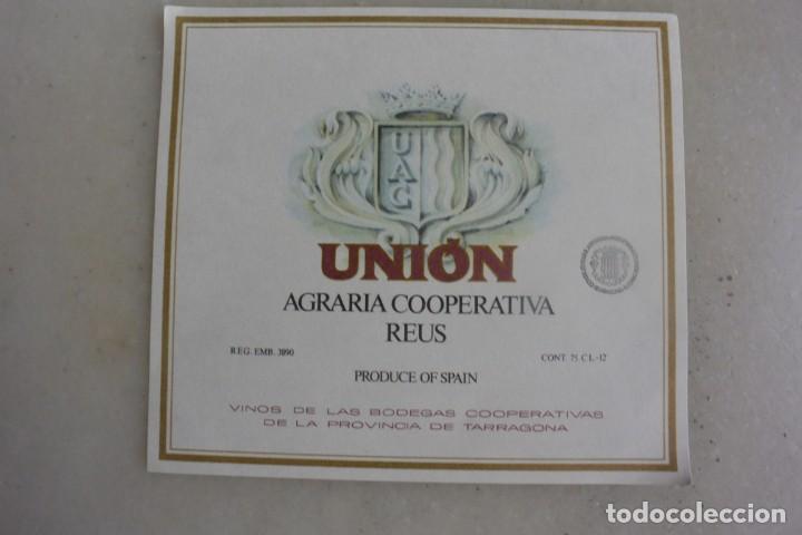 Coleccionismo de vinos y licores: ETIQUETA DE VINO .SIN PEGAR UNION AGRARIA DE REUS TARRAGONA. A&Ntilde;OS 80