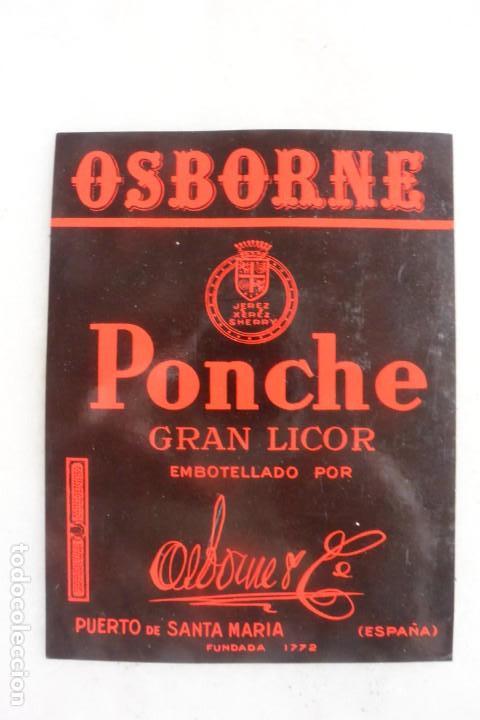 Coleccionismo de vinos y licores: ETIQUETA DE VINO .SIN PEGAR PONCHE GRAN LICOR  OSBORNE PUERTO. SANTA MARIA