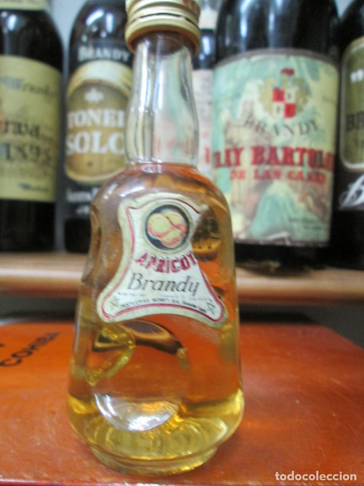 Coleccionismo de vinos y licores: ANTIGUO BOTELLIN BRANDY CO&Ntilde;AC, APRICOT BRANDY DESTILERIAS MOREY 11 CM ALTURA