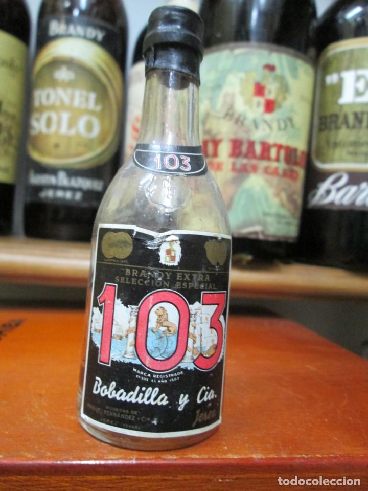 Coleccionismo de vinos y licores: ANTIGUO BOTELLIN BRANDY CO&Ntilde;AC, 103 BOBADILLA Y CIA 10 CM ALTURA