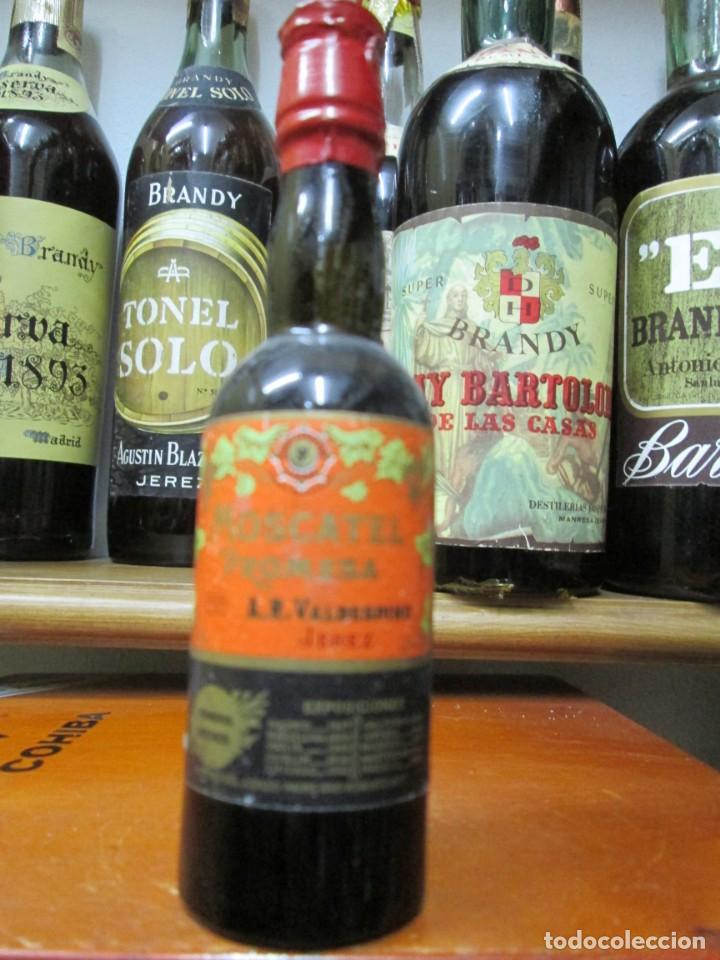 Coleccionismo de vinos y licores: ANTIGUO BOTELLIN BRANDY CO&Ntilde;AC, MOSCATEL PROMESA VALDESPINO 12 CM ALTURA