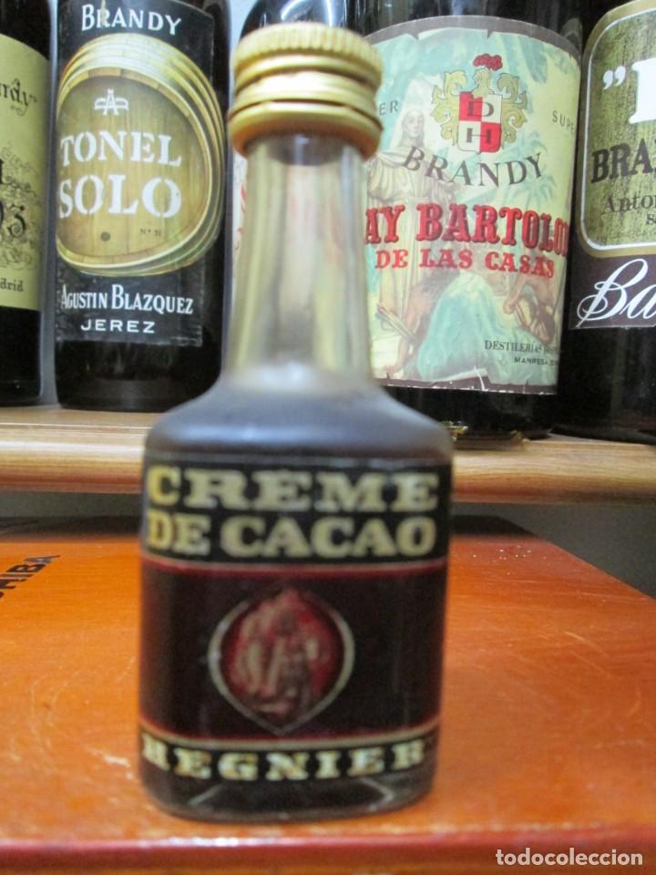 Coleccionismo de vinos y licores: ANTIGUO BOTELLIN BRANDY CO&Ntilde;AC, CREME DE CACAO REGNIER 11 CM
