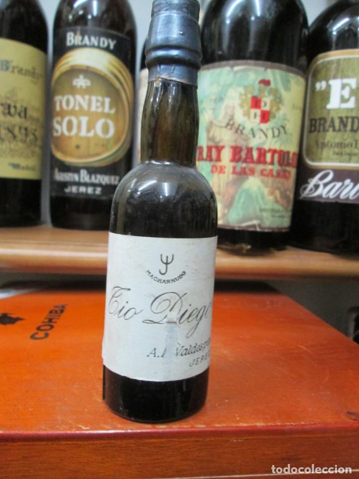Coleccionismo de vinos y licores: ANTIGUO BOTELLIN BRANDY CO&Ntilde;AC, TIO DIEGO VALDESPINO 13 CM