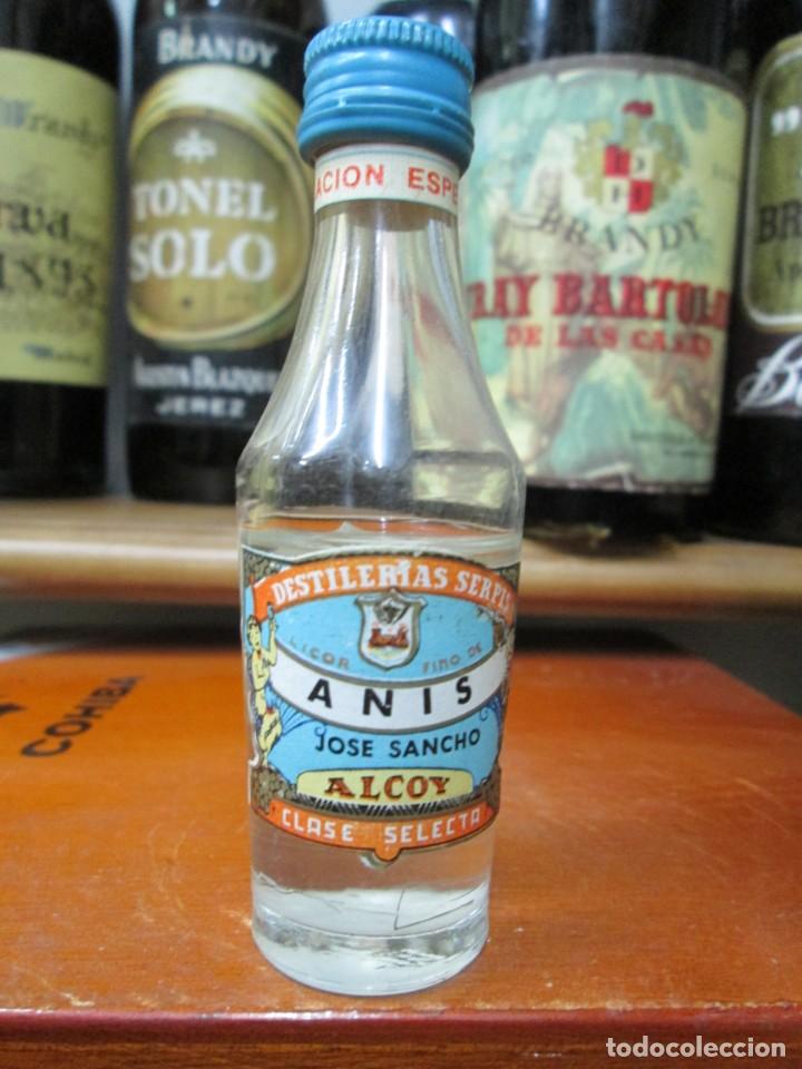 Coleccionismo de vinos y licores: ANTIGUO BOTELLIN BRANDY CO&Ntilde;AC, ANIS JOSE SANCHO ALCOY 11 CM