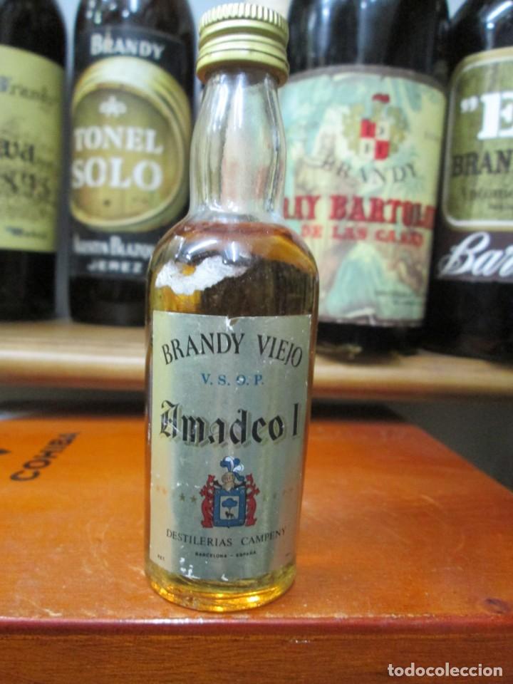 Coleccionismo de vinos y licores: ANTIGUO BOTELLIN BRANDY CO&Ntilde;AC, BRANDY VIEJO V.S.O.P. AMADEO I 11 CM