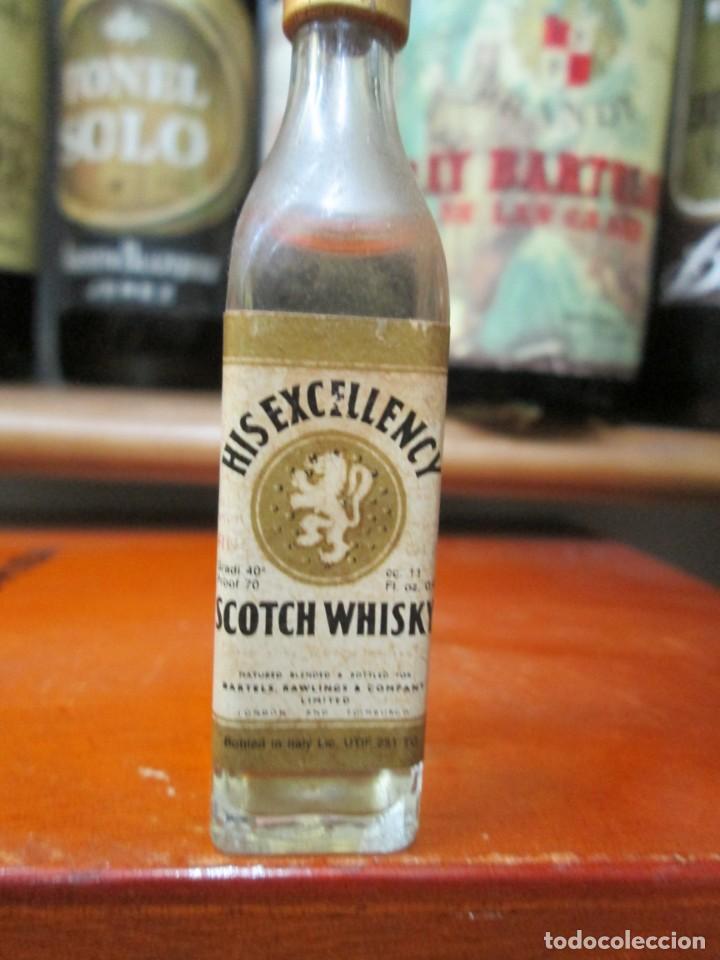 Coleccionismo de vinos y licores: ANTIGUO BOTELLIN BRANDY CO&Ntilde;AC, HIS EXCELLENCY ESCOTCH WHISKY 9 CM