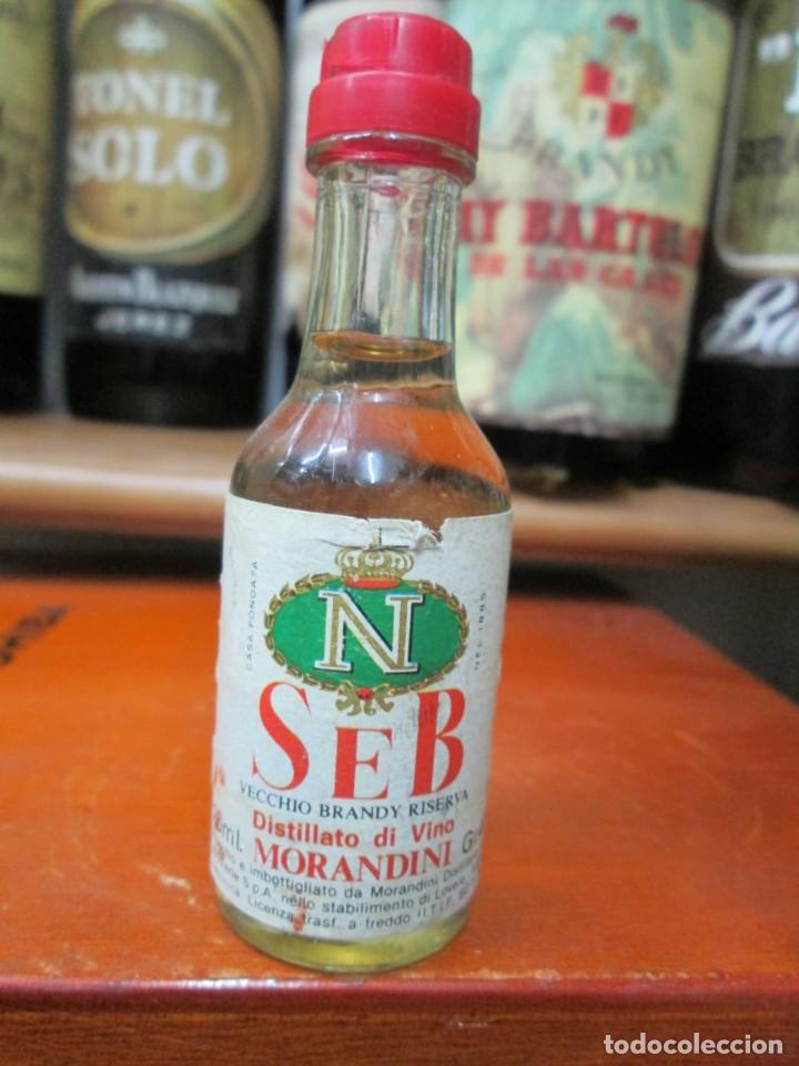 Coleccionismo de vinos y licores: ANTIGUO BOTELLIN BRANDY CO&Ntilde;AC, VECCHIO BRANDY RISERVA SEB, MORANDINI 10 CM
