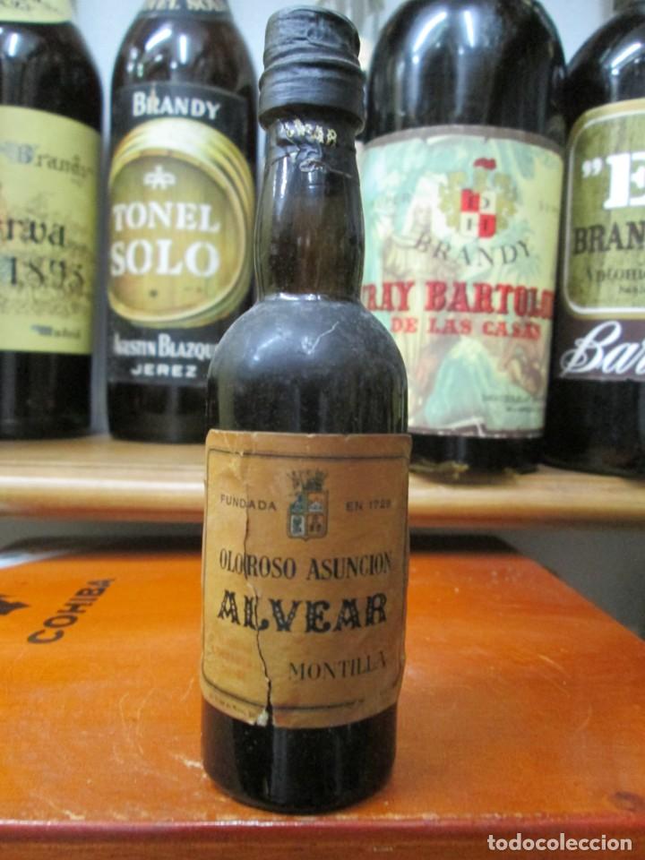 Coleccionismo de vinos y licores: ANTIGUO BOTELLIN BRANDY CO&Ntilde;AC,OLOROSO ASUNCION, ALVEAR MONTILLA