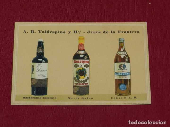 Coleccionismo de vinos y licores: (M) Publicidad A.R. Valdespino y Hno. Jerez de la Frontera, Macharnudo Inocente, Xerez Quina, Co&ntilde;ac