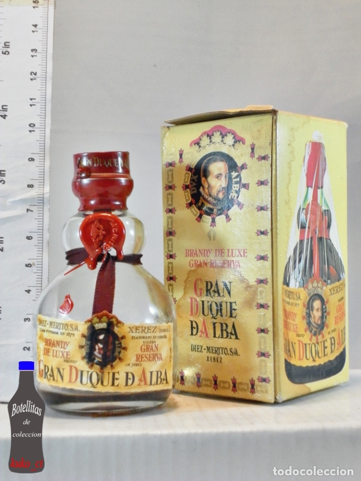 Coleccionismo de vinos y licores: BOTELLITA BOTELLIN BRANDY GRAN RESERVA GRAN DUQUE D ALBA DIEZ MERITO S.A. JEREZ CON CAJA
