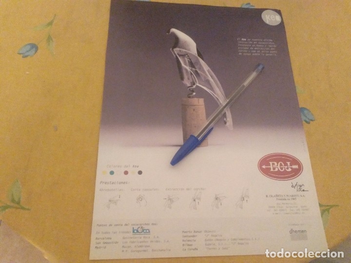 Coleccionismo de vinos y licores: ANTIGUO ANUNCIO PUBLICIDAD REVISTA 1992 SACACORCHOS KEA ESPECIAL PARA ENMARCAR