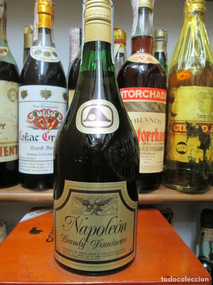 Coleccionismo de vinos y licores: ANTIGUA BOTELLA BRANDY CO&Ntilde;AC,NAPOLE&Ograve;N DOMINEAU, DE IMPUESTO DE 8 PTS. DECADA 70-80