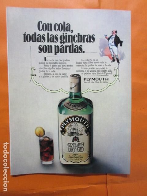 Coleccionismo de vinos y licores: PUBLICIDAD 1978 - COLECCION BEBIDAS - PLYMOUTH GINEBRA