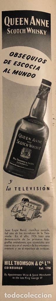 Coleccionismo de vinos y licores: Publicidad de prensa de whisky Queen Anne. Original a&ntilde;o 1954. 7 x 35 cm Buen estado