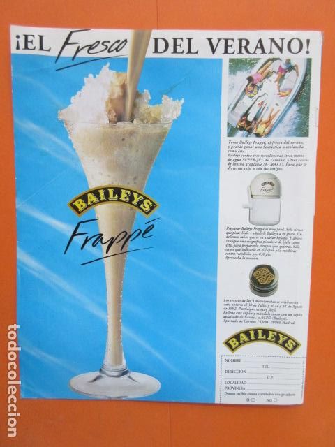Coleccionismo de vinos y licores: PUBLICIDAD 1992 - BAILEYS FRAPPE - TRASERA PORTADA MARILYN MONROE - TAMA&Ntilde;O 22,5 x 30 CM