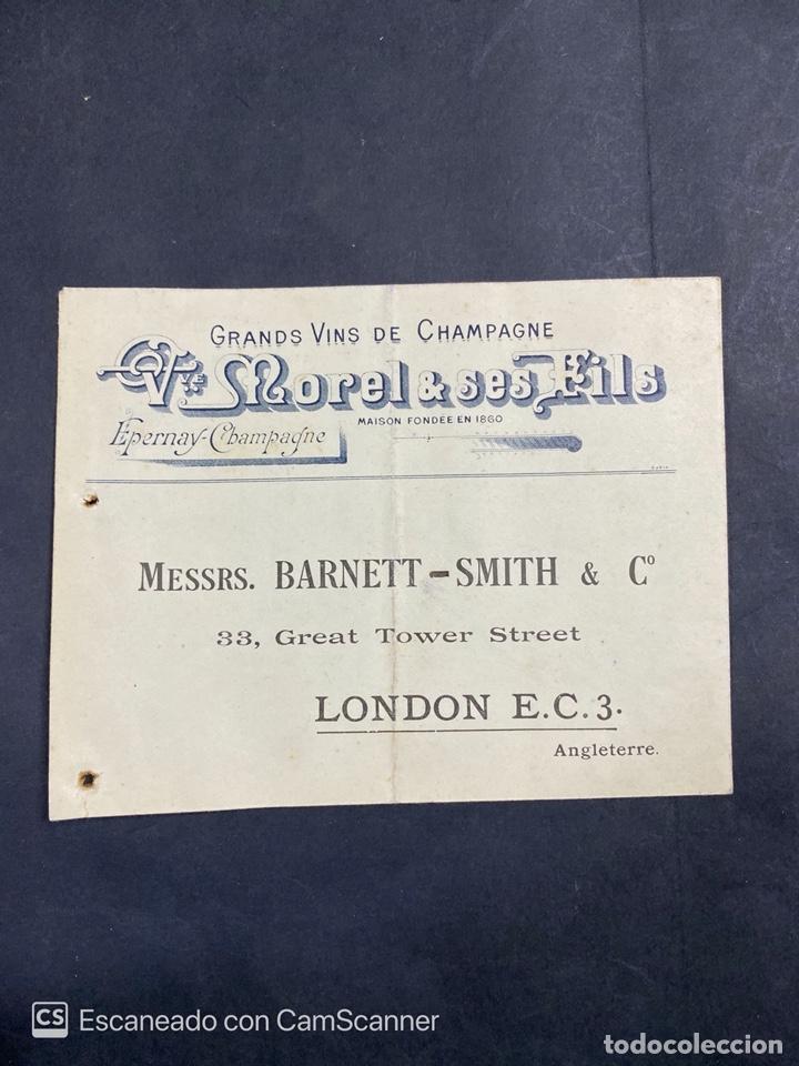 Coleccionismo de vinos y licores: SOBRE. MOREL & SES FILS. GRANDS VINS DE CHAMPAGNE. MESSRS. BARNETT-SMITH & C&ordm;. LONDON.