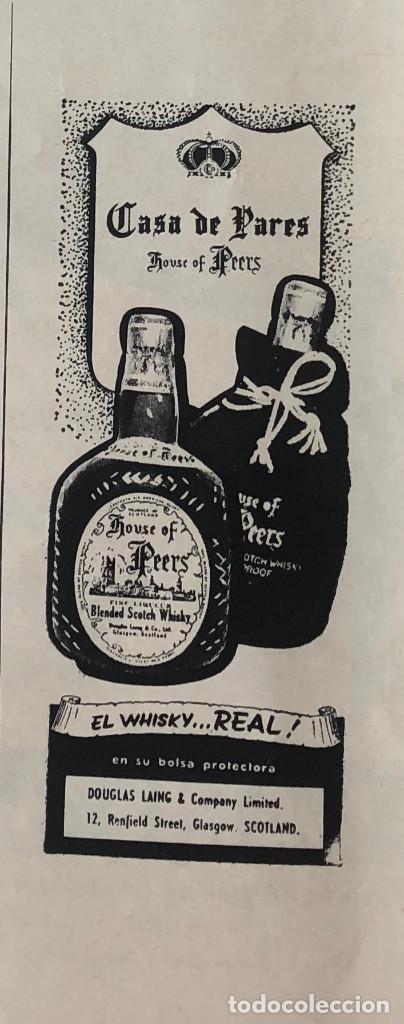 Coleccionismo de vinos y licores: Publicidad de prensa de whisky House of Peers. Original a&ntilde;o 1954. 8 x 18 cm. Buen estado.