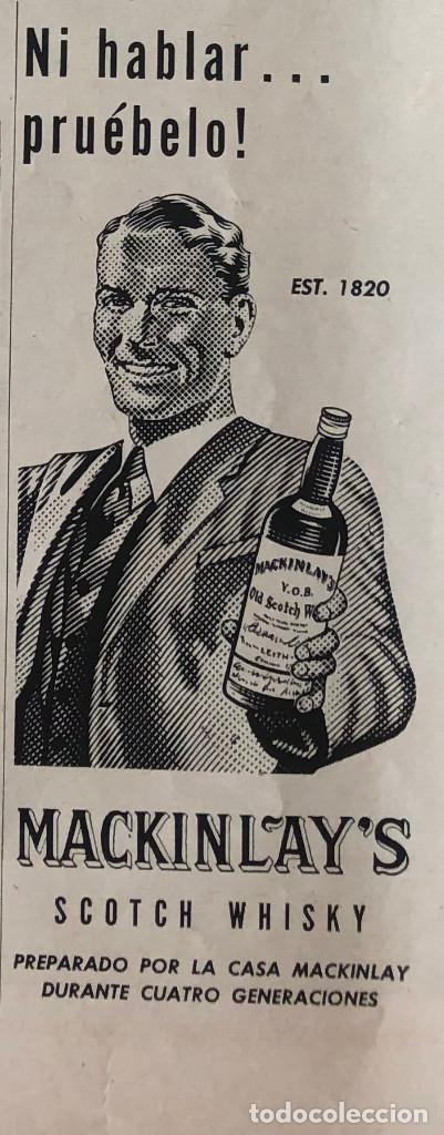 Coleccionismo de vinos y licores: Publicidad de prensa de whisky Mackinlay's. Original a&ntilde;o 1954. 8 x 18 cm. Buen estado.