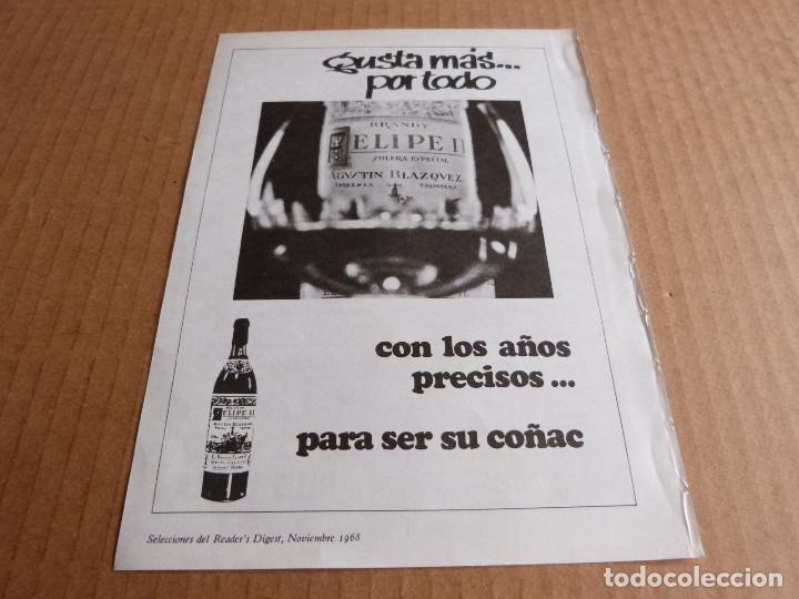 Coleccionismo de vinos y licores: Anuncio co&ntilde;ac brandy Felipe II 1 - Publicidad de los a&ntilde;os 60