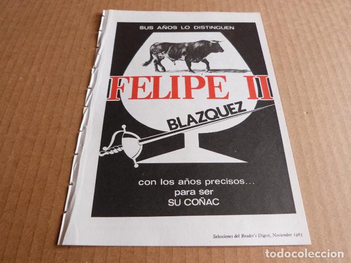 Coleccionismo de vinos y licores: Anuncio co&ntilde;ac brandy Felipe II Blazquez 3 - Publicidad de los a&ntilde;os 60