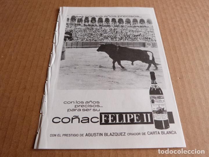 Coleccionismo de vinos y licores: Anuncio co&ntilde;ac brandy Felipe II Agustin Blazquez 4 - Publicidad de los a&ntilde;os 60