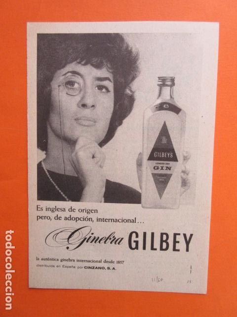 Coleccionismo de vinos y licores: PUBLICIDAD 1960 - GINEBRA GILBEY - TAMA&Ntilde;O 13 X 18.5 CM