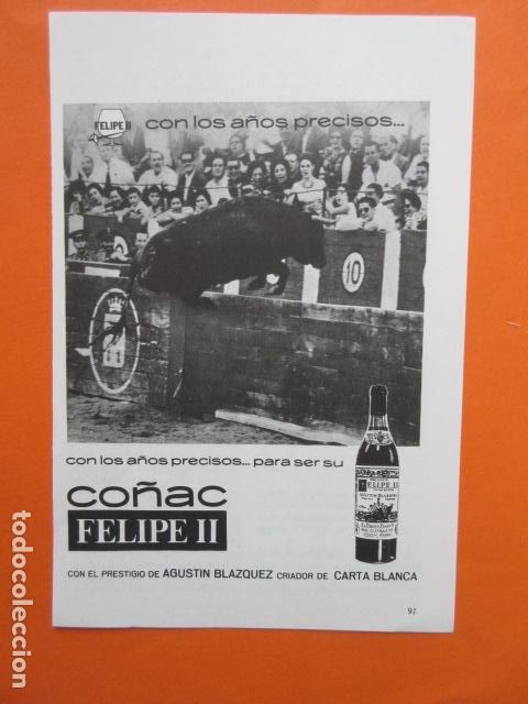 Coleccionismo de vinos y licores: PUBLICIDAD 1965 - COLECCION BEBIDAS - FELIPE II AGUSTIN BLAZQUEZ JEREZ DE LA FRONTERA CADIZ