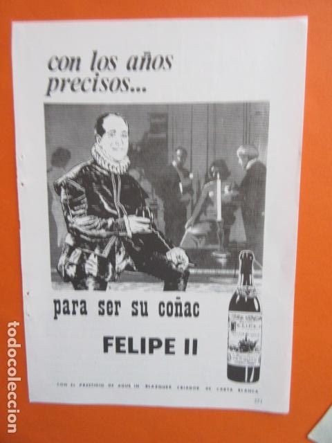 Coleccionismo de vinos y licores: PUBLICIDAD 1962 - COLECCION BEBIDAS - FELIPE II AGUSTIN BLAZQUEZ JEREZ DE LA FRONTERA CADIZ