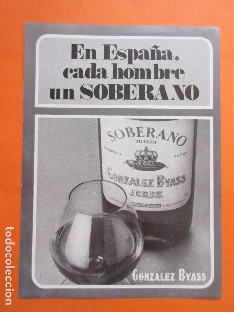 Coleccionismo de vinos y licores: PUBLICIDAD 1975 - COLECCION BEBIDAS - SOBERANO GONZALEZ BYASS JEREZ DE LA FRONTERA CADIZ