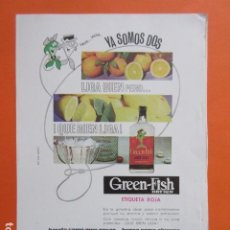 Coleccionismo de vinos y licores: PUBLICIDAD 1964 COLECCION BEBIDAS - GREEN FISH DRY GIN GINEGRA LICOR 43