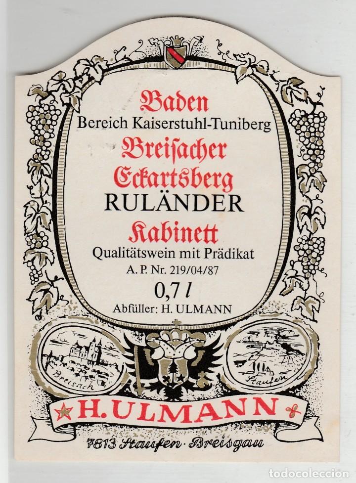 Sammlung von Weinen und Lik&ouml;ren: ANTIGUA ETIQUETA - VINO - RULANDER - BREIFACHER - KABINETT - H. ULMANN - BADEN - NUEVA