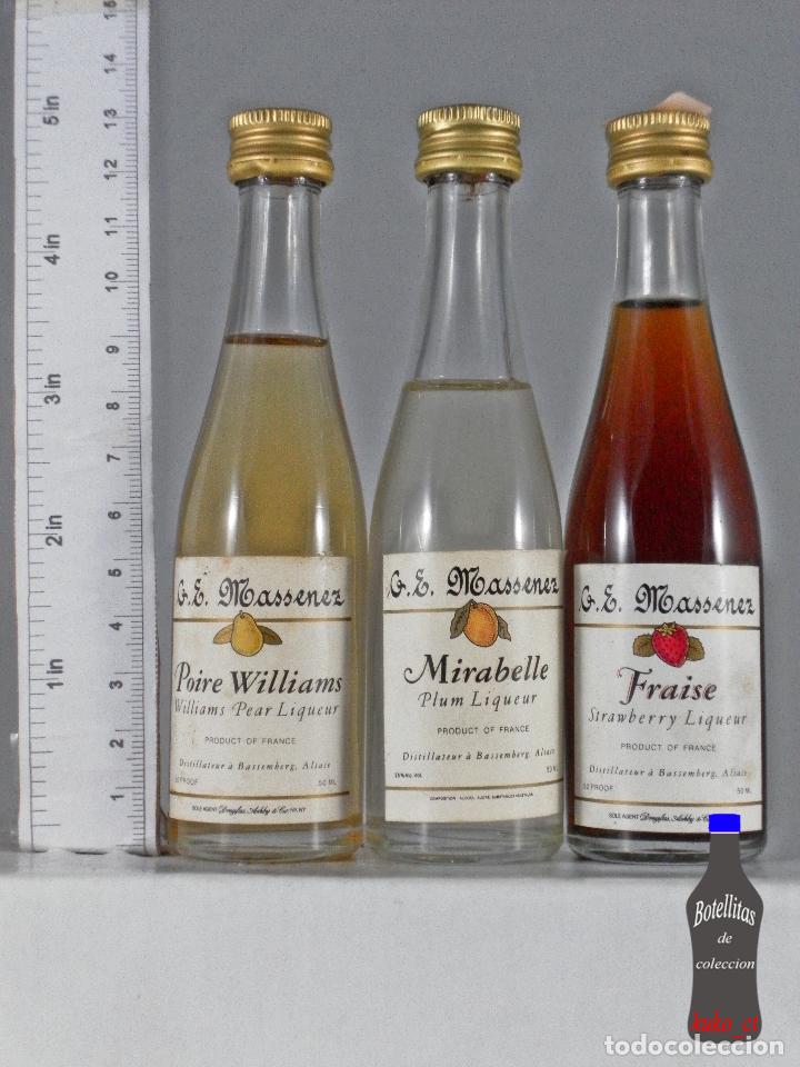 Coleccionismo de vinos y licores: BOTELLITA BOTELLIN LOTE 3 LICORES MASSENEZ BASSENBERG FRANCIA ALSACE