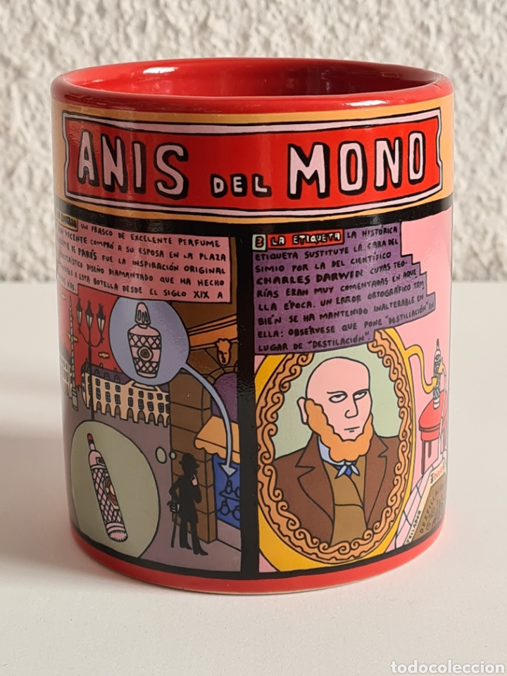 Coleccionismo de vinos y licores: Taza Historia An&iacute;s del Mono - Ilustrador Mauro Entrialgo - Publicidad Licor Badalona - C&oacute;mic