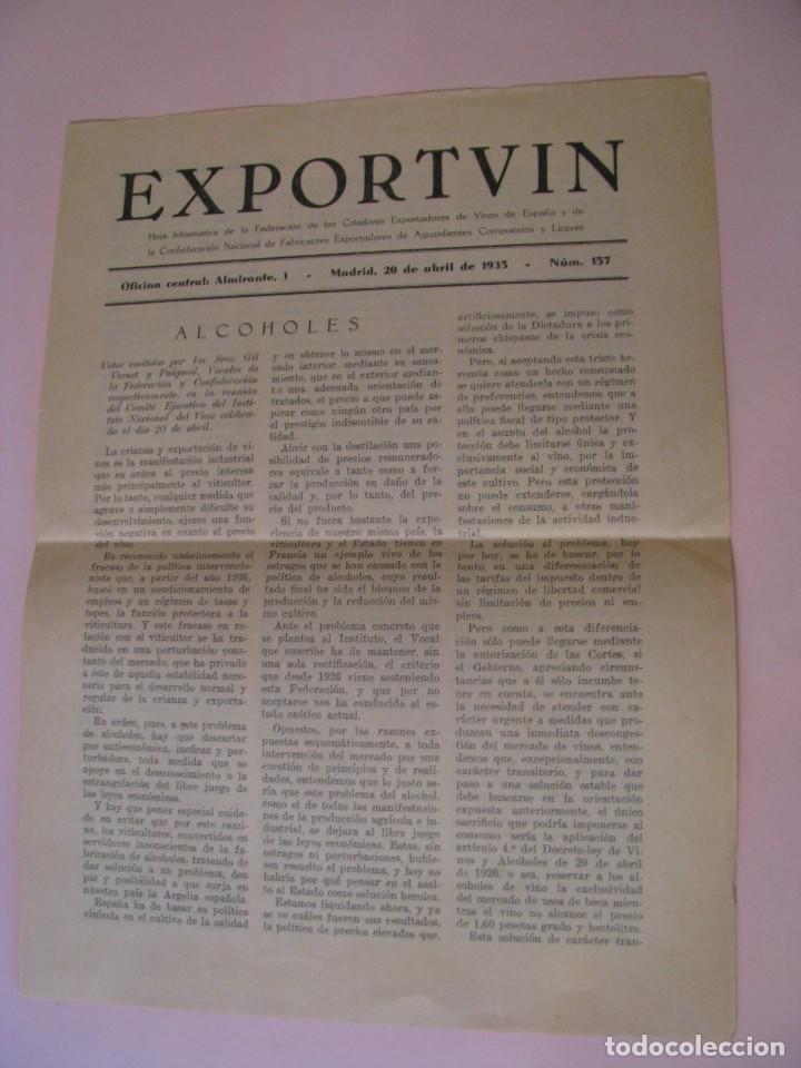 Coleccionismo de vinos y licores: EXPORTVIN. HOJA INFORMATIVA DE FEDERACION DE CRIADORES EXPORTADORES DE VINOS DE ESPA&Ntilde;A. 1935. N&ordm; 157