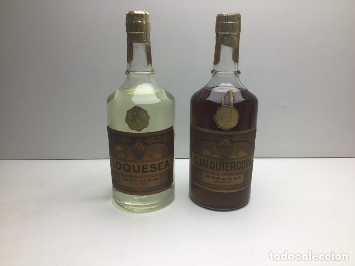 Coleccionismo de vinos y licores: BOTELLAS DESTILERIAS BARRAU MONTGAT - CUALQUIER COSA - LOQUESEA - PCTO 80 CTS