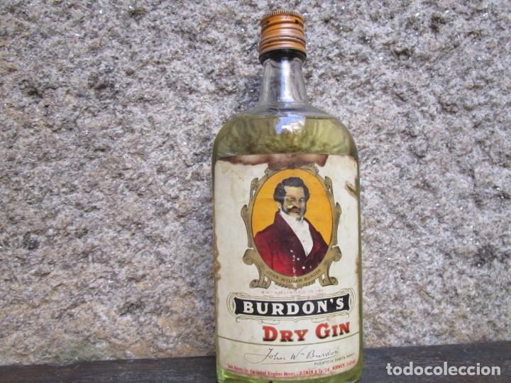 Coleccionismo de vinos y licores: GINEBRA ' BURDON'S DRY GIN ' - BOTELLA 700c.c SIN ABRIR, LICENCIA PTO. DE SANTA MARIA + INFO