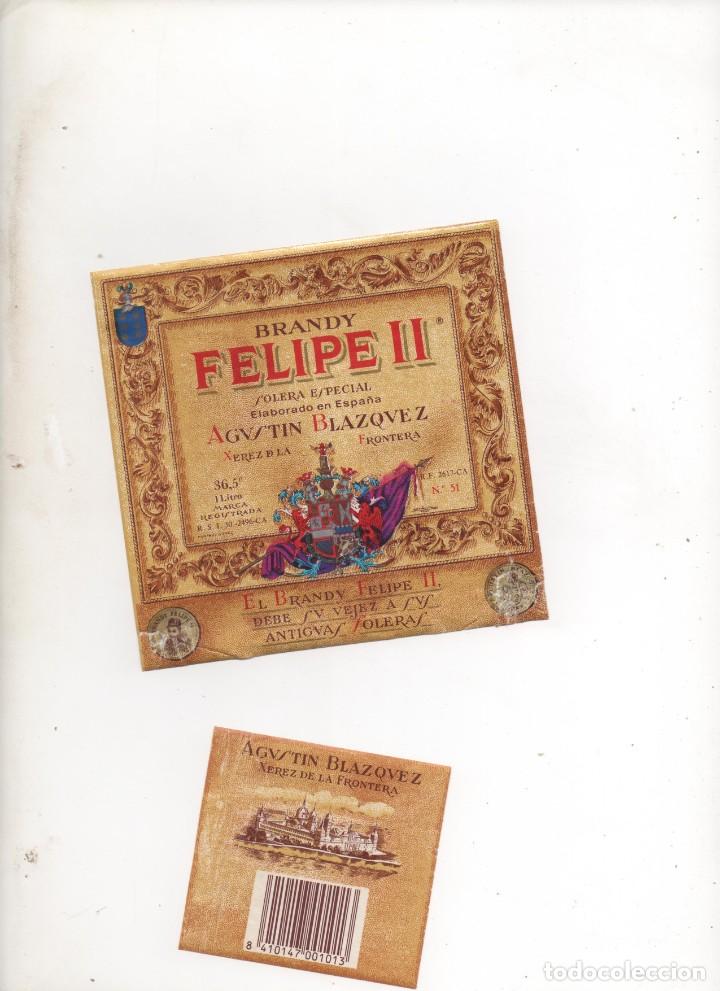Coleccionismo de vinos y licores: ETIQUETA DE BRANDY FELIPE II LA SEGUNDA ETIQUETA