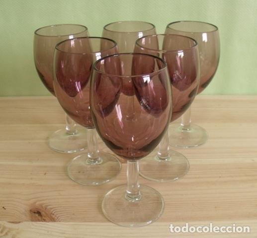 Juego de 6 copas para vino blanco de cristal tallado. Hermosas!! Color  rosado. #cristales #copas #vinoblanco