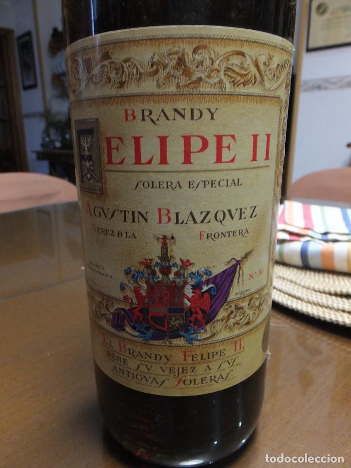 Coleccionismo de vinos y licores: Botella de brandy Felipe II - Sello 80 ctms - Sin abrir