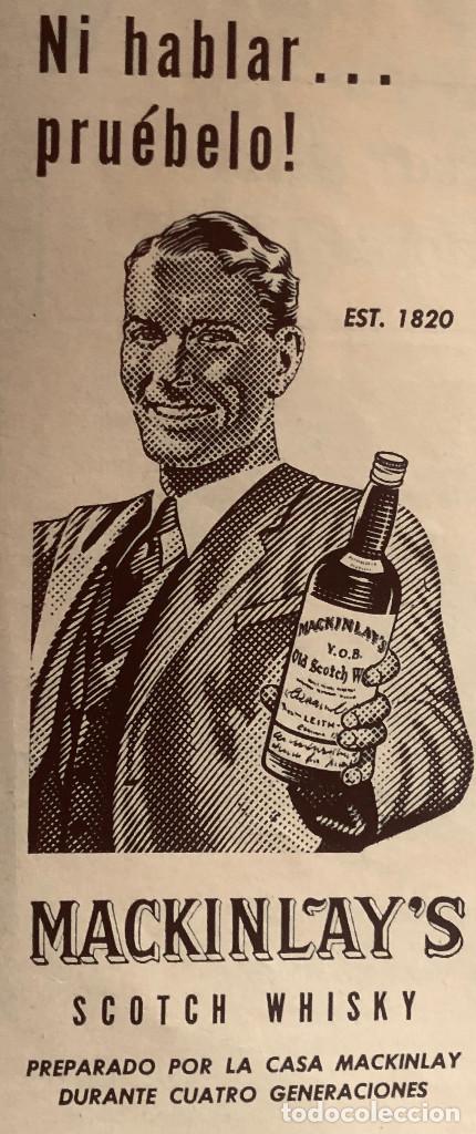 Coleccionismo de vinos y licores: Publicidad en prensa, whisky Mackinlay 's. Revista original 1954. 7 x 18 cm. Buen estado.