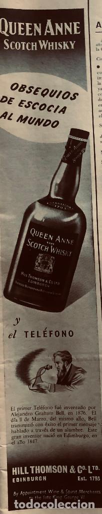 Coleccionismo de vinos y licores: Publicidad en prensa, whisky Queen Anne. Revista original 1954. 7 x 35 cm. Buen estado.