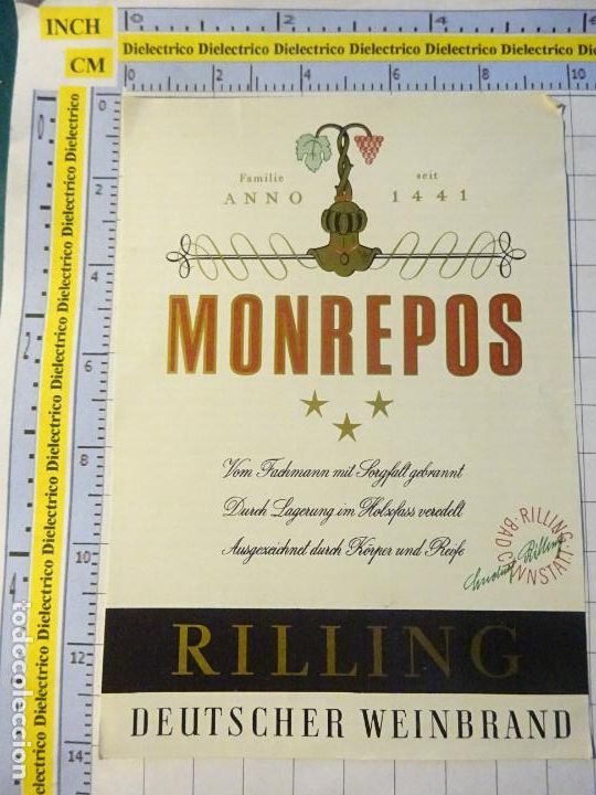 Sammlung von Weinen und Lik&ouml;ren: ETIQUETA DE BEBIDAS. VINO LICORES. ALEMANIA RILLING MONREPOS. 209