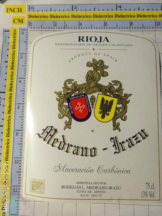 Colecionismo de vinhos e licores: ETIQUETA DE BEBIDAS. VINO LICORES. RIOJA MEDRANO IRAZU . 568