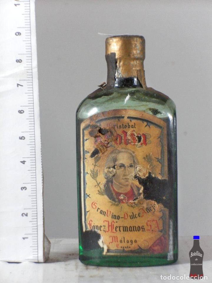 Coleccionismo de vinos y licores: BOTELLITA BOTELLIN CRISTOBAL COLON VINO DULCE A&Ntilde;EJO LOPEZ HERMANOS MALAGA MUESTRA GRATUITA