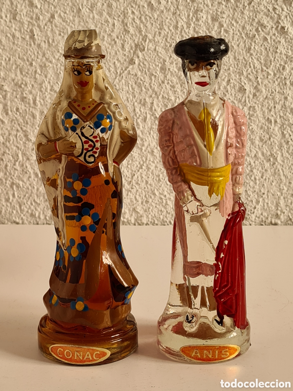 Coleccionismo de vinos y licores: 2 Botellitas Co&ntilde;ac An&iacute;s Flamenca Torero - J. Pi&ntilde;ol Ortells - Montgat Maresme Licor Aguardiente