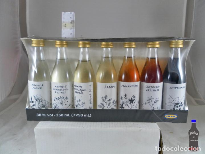 Coleccionismo de vinos y licores: BOTELLITA BOTELLIN LOTE 7 LICORES SUECOS IKEA+ CAJA