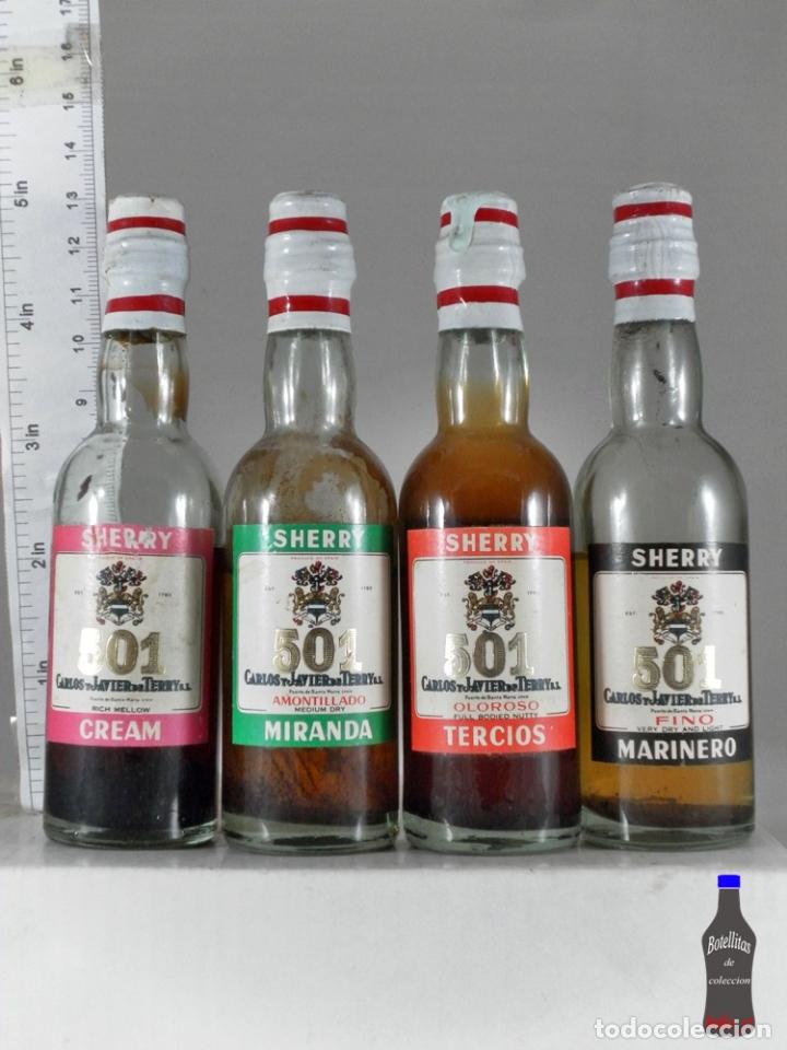 Coleccionismo de vinos y licores: BOTELLITA BOTELLIN LOTE 4 BOTELLINES SHERY 501 CARLOS Y JAVIER DE TERRY PUERTO SANTA MARIA