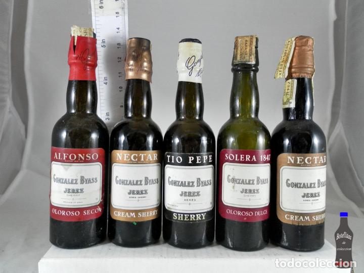 Coleccionismo de vinos y licores: BOTELLITA BOTELLIN LOTE 5 BOTELLINES GONZALEZ BYASS JEREZ